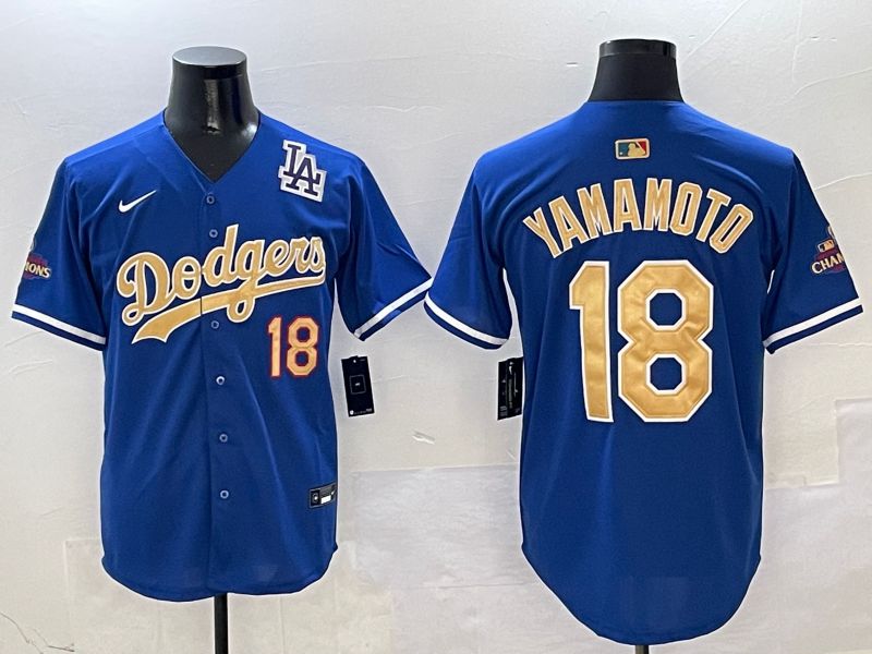 Men Los Angeles Dodgers 18 Yamamoto Blue Gold Game Nike 2025 MLB Jersey style 5